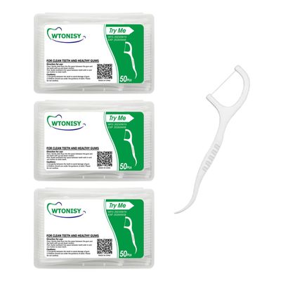 WTONISY Unflavored Floss Picks, Thin Thread Eco Friendly Toothpick Stick Soft On Gum & Teeth, 150 Count Plastic Free Tooth Flosser for Adults & Kids,for Family, Hotel, Restaurant, car,Travel use