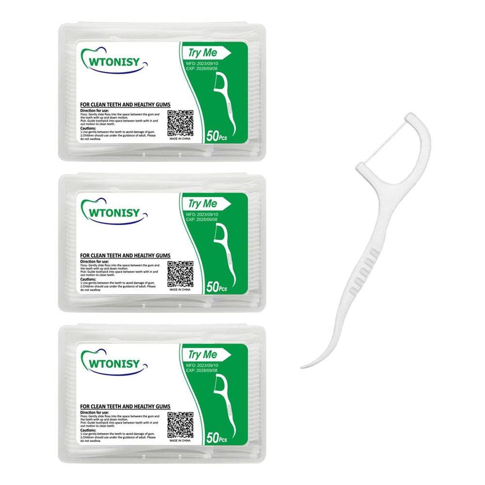 WTONISY Unflavored Floss Picks, Thin Thread Eco Friendly Toothpick Stick Soft On Gum & Teeth, 150 Count Plastic Free Tooth Flosser for Adults & Kids,for Family, Hotel, Restaurant, car,Travel use