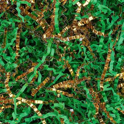Crinkle Cut Paper Shred Filler 8 oz (1/2 lb) Gift Wrapping & Gift Basket Filler for Christmas, Halloween & Wedding Decorations,Easter Basket Grass Filler ,Crafting Activities (Parrot Green and Gold)
