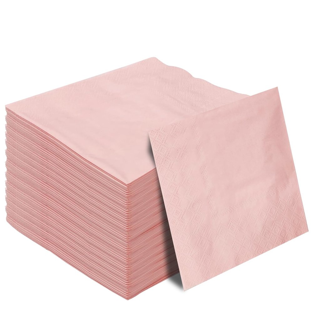50 Pieces 3-ply Light Pink Cocktail Napkins Beverage Napkins Dessert Napkins Disposable Paper Napkins for Wedding Birthday Party Paper Dinner Napkins