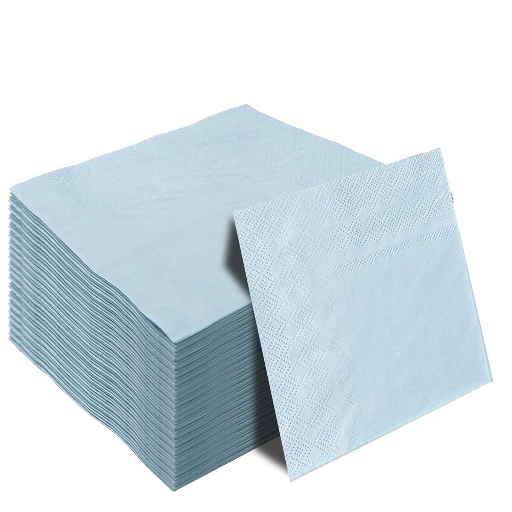 50 Pieces 3-ply Baby Blue Cocktail Napkins Beverage Napkins Dessert Napkins Disposable Paper Napkins for Wedding Birthday Party Paper Dinner Napkins