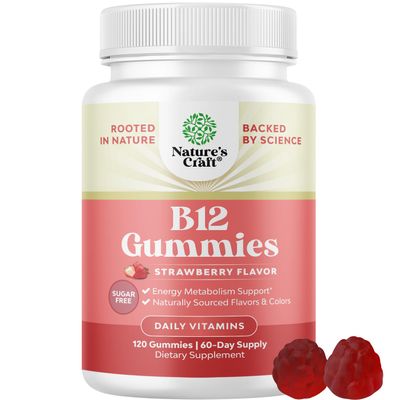 Vitamin B12 Gummies for Adults - Sugar Free Vitamin B12 1000 mcg Chewable Gums for Energy & Mood Support Immune & Nerves Health - Kosher Non-GMO & Gluten Free Supplement for Women & Men - 120 Count