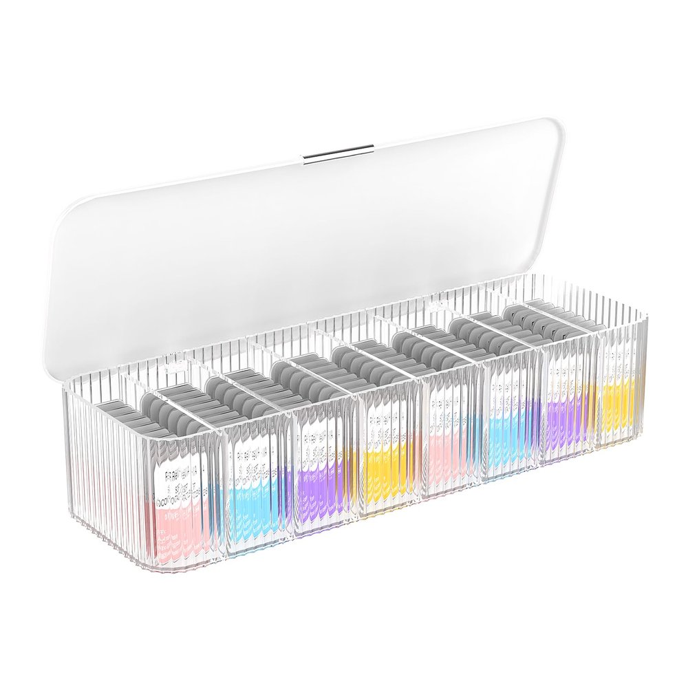 MoKo Cosmetic Contact Lens Storage Organizer Cases with Compartment, Durable Simple Daily Disposable Contact Lenses Case Container Box for All Brands, Clear + White