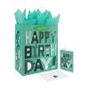 13" Large Green Gift Bags Set with Greeting Card and Tissue Papers (Green Happy Birthday) for Men's or Women's Birthday Parties, Boys', Girls', or Kids' Parties, Baby Showers, Baby Boys or Girls- view 1
