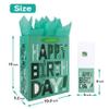 13" Large Green Gift Bags Set with Greeting Card and Tissue Papers (Green Happy Birthday) for Men's or Women's Birthday Parties, Boys', Girls', or Kids' Parties, Baby Showers, Baby Boys or Girls- view 2