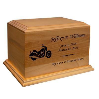 Mainely Urns Motorcycle Diplomat Solid Cherry Hardwood Cremation Urn - Solid Wood Urn for Ashes - Made in The U.S.A. - 210 Cubic Inch Capacity
