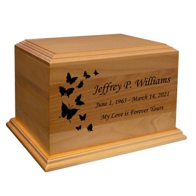 Mainely Urns Butterflies Diplomat Solid Cherry Hardwood Cremation Urn - Solid Wood Urn for Ashes - Made in The U.S.A. - 210 Cubic Inch Capacity