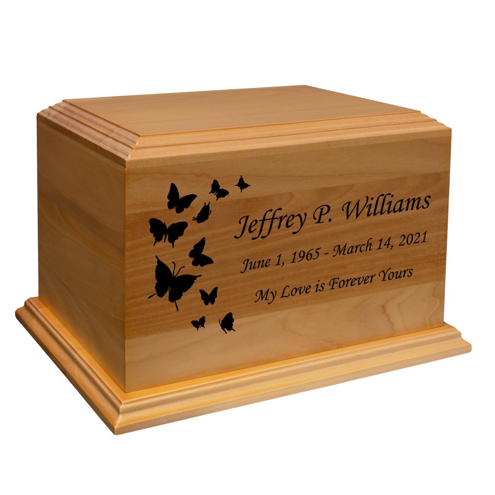 Mainely Urns Butterflies Diplomat Solid Cherry Hardwood Cremation Urn - Solid Wood Urn for Ashes - Made in The U.S.A. - 210 Cubic Inch Capacity