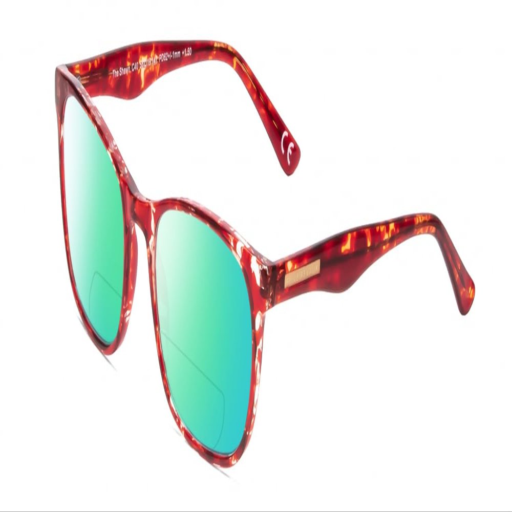 Calabria Shawn Polarized BiFocal Sunglass 2.25 Crystal Red Tortoise Green Mirror Women Designer Bi-Focal Sun Glasses Readers