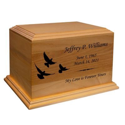 Mainely Urns Doves Diplomat Solid Cherry Hardwood Cremation Urn - Solid Wood Urn for Ashes - Made in The U.S.A. - 210 Cubic Inch Capacity