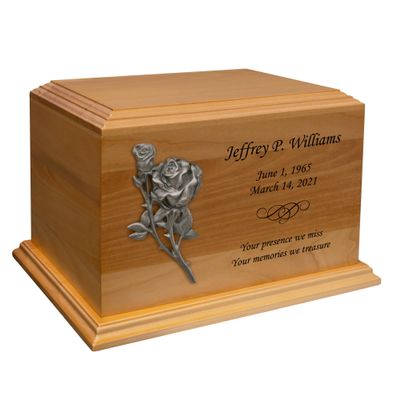 Mainely Urns Rose Applique Diplomat Solid Cherry Hardwood Cremation Urn - Solid Wood Urn for Ashes - Made in The U.S.A. - 210 Cubic Inch Capacity