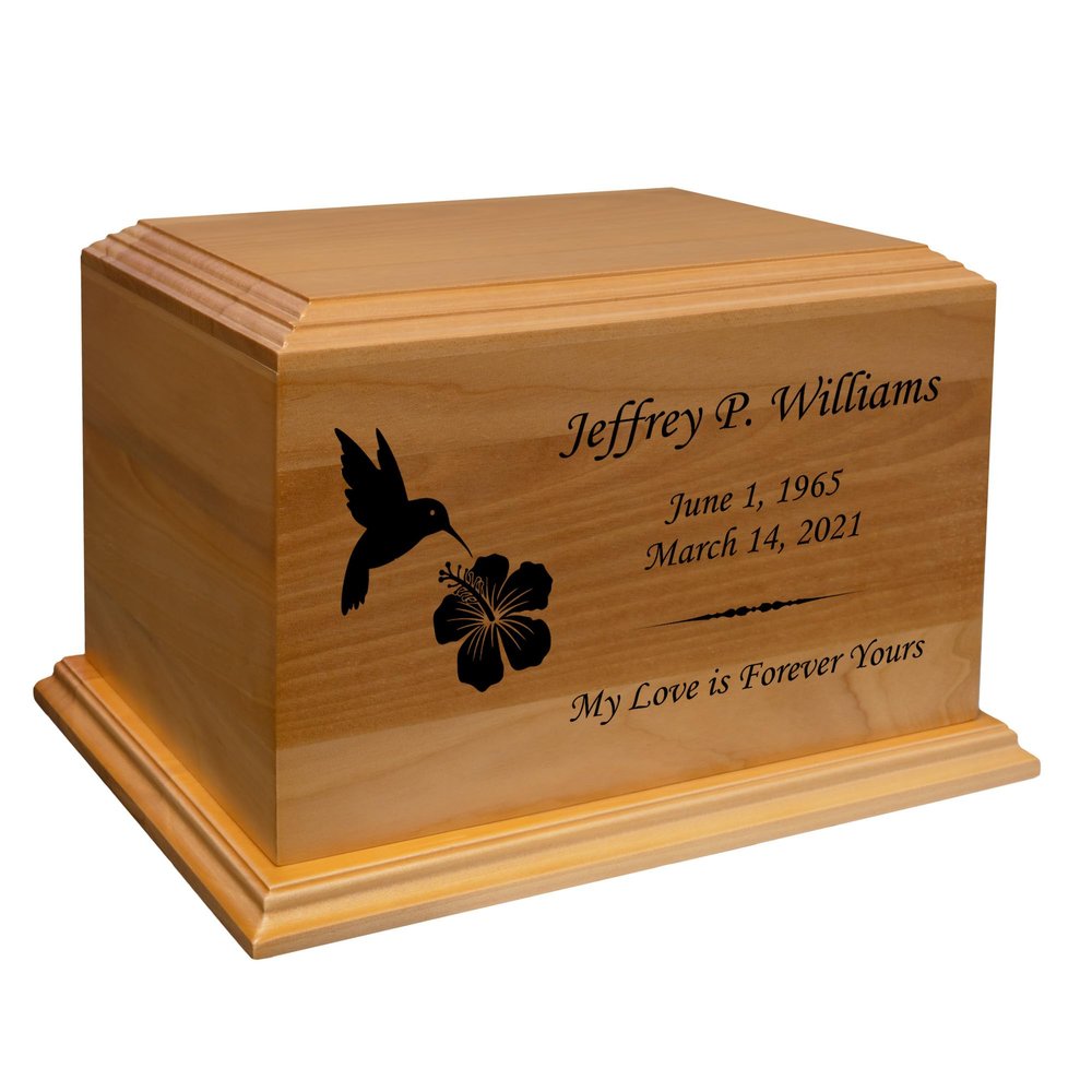Mainely Urns Hummingbird Diplomat Solid Cherry Hardwood Cremation Urn - Solid Wood Urn for Ashes - Made in The U.S.A. - 210 Cubic Inch Capacity