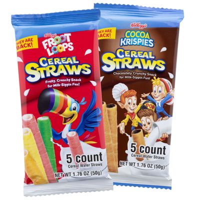 Limited Edition 2025 Kelloggs Cereal Straws, Cocoa Krispies and Froot Loops Edible Stir Sticks, Nostalgic Treat, 5 Count, (2 Pack)