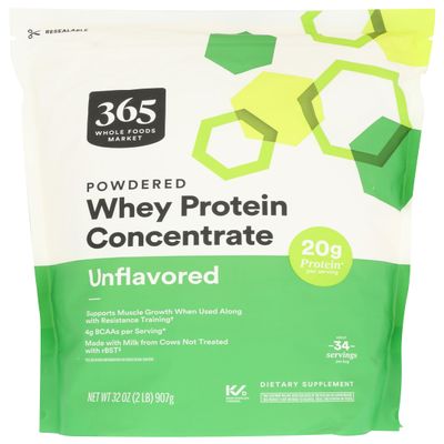 365 by Whole Foods Market, Unflavored Whey Concentrate Protein Powder, 32 Ounce