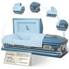Overnight Caskets Praying Hands Metal Funeral Casket with Blue Velvet Interior - 18 Gauge Steel - Fully Appointed Adult Casket - Coffin Featuring Velvet Interior Lining with Pillow and Throw Set view 1