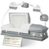 Overnight Caskets Spartan Collection Funeral Casket Silver with White Interior - 20 Gauge Steel - Fully Appointed Adult Casket - Coffin Featuring a Crepe Interior Lining with Pillow and Throw Set view 1