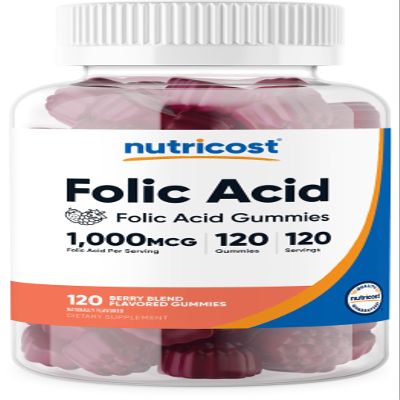 Nutricost Folic Acid (Vitamin B9) Vegetarian Gummies (120 Gummies, 1 mg Folic Acid Per Serving) - Supplement for Men & Women