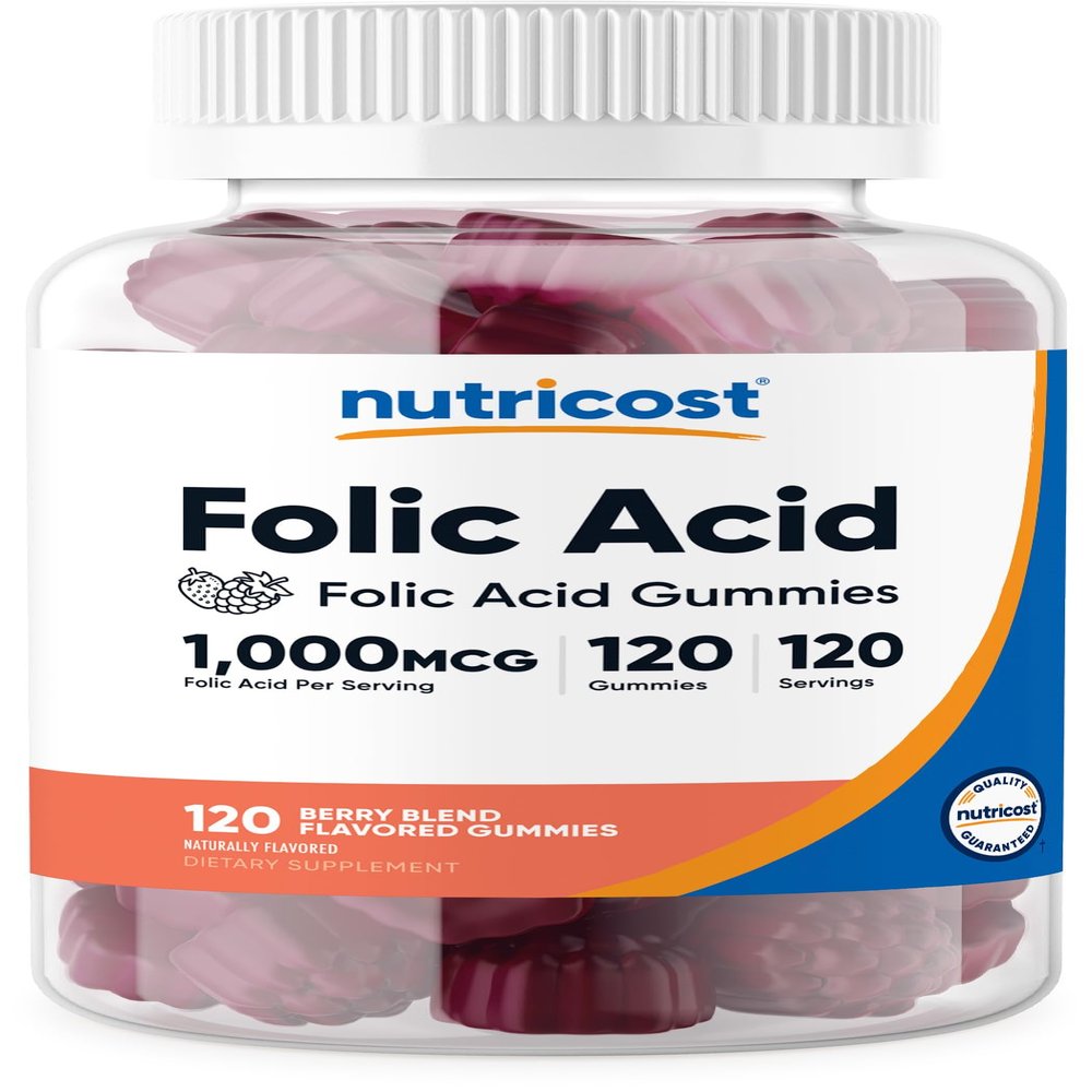 Nutricost Folic Acid (Vitamin B9) Vegetarian Gummies (120 Gummies, 1 mg Folic Acid Per Serving) - Supplement for Men & Women