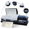 Overnight Caskets Legacy Metal Funeral Casket Blue with White Velvet Interior - Premium 18-Gauge Steel - Fully Appointed Adult Casket - Coffin Featuring Velvet Interior Lining w/Pillow & Throw Set view 1