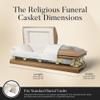 Overnight Caskets The Pieta Metal Funeral Casket with Rosetan Velvet Interior - 18 Gauge Steel - Fully Appointed Adult Casket - Coffin Featuring Velvet Interior Lining with Pillow and Throw Set view 3