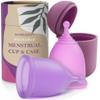 EcoBlossom Reusable Menstrual Cup and Case - The Most Reliable Medical Grade Silicone Period Cups - Comfortably use for 12 Hours (Small (Pack of 2), Round Stem & Case) view 1