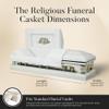 Overnight Caskets White Cross Lords Prayer Metal Funeral Casket w/White Velvet Interior - 18 Gauge Steel - Fully Appointed Adult Casket - Coffin Featuring Velvet Interior Lining w/Pillow & Throw Set view 3