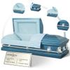 Overnight Caskets Spartan Collection Funeral Casket Blue with Light Blue Interior - 20 Gauge Steel - Fully Appointed Adult Casket - Coffin Featuring a Crepe Interior Lining with Pillow and Throw Set view 1
