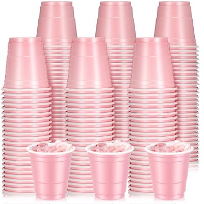 Layhit 200 Pack 2oz Shot Cups Plastic Shot Glasses Mini Disposable Cups Tumblers Wedding Birthday Party Supplies for Serving Snacks Samples Tastings(Light Pink)