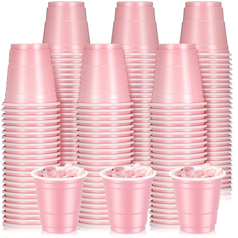 Layhit 200 Pack 2oz Shot Cups Plastic Shot Glasses Mini Disposable Cups Tumblers Wedding Birthday Party Supplies for Serving Snacks Samples Tastings(Light Pink)