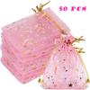 AKOAK 50 Pcs Moon Star Organza Jeweled Goodie Bag, 3.5x4.7 inch Jeweled Gift Bag, Drawstring Jeweled Bag for Christmas Wedding Parties and Valentine's Day Favored Gift Bags (Pink) view 2
