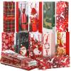 Zhanmai 50 Pack Heavy Duty Christmas Wine Bottle Gift Bags With Handles - Winter Themed Party Cardboard Bags, 13.8 x 4.7 x 3.5 Inch view 1
