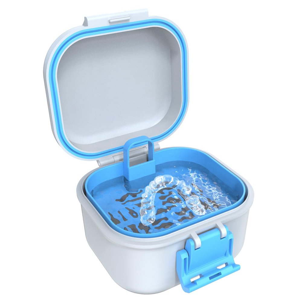 BVN Denture Bath Case, Leak-Proof Retainer Cleaning Case with Rinsing Basket, Portable Mouth Guard Container for Soaking & Storage, Travel False Teeth Box