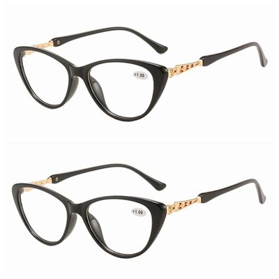 SightPerk Reading Glasses For Women 2 Pack Women's Cat Eye presbyopic glasses (Black, 2.00)