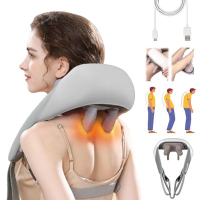 FUSSWIND Electric Shawl U-Shaped Pillow Massager - Massagers for Neck and Shoulder with Heat, Shiatsu Back Shoulder and Neck Massager with Heat, Deep 5D Kneading Shiatsu Neck and Back Massager(Grey)