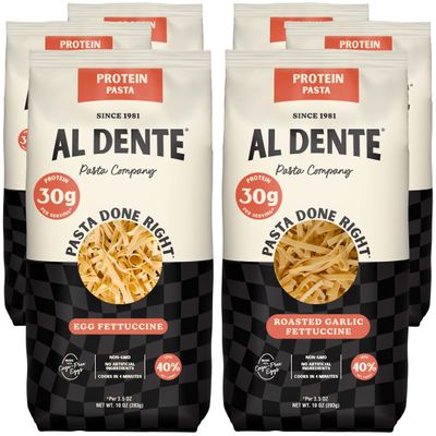 Al Dente Protein Pasta Egg & Roasted Garlic Fettuccine - 30g High Protein in 3.5oz Serving, Lower Carb. Cage-Free Eggs & Semolina. (Previously Carba-Nada, Packaging May Vary) - 10oz Bags (Pack of 6)