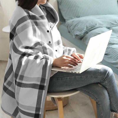 FBITE Plush Sleeveless Blankets, Plus Velvet Thickened Blanket Windproof Autumn with Buttons Soft Super Warm Wheelchair Accessories for Adults for Warm Gift