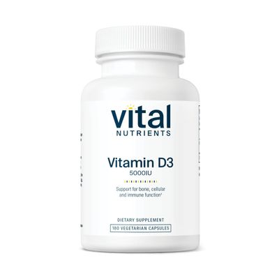 Vital Nutrients Vitamin D 5000 IU - Vitamin D3 Supplement - Healthy Bones, Teeth, Muscles*- Cellular & Immune Function - Calcium Absorption - Gluten, Dairy and Soy Free - 180 Capsules