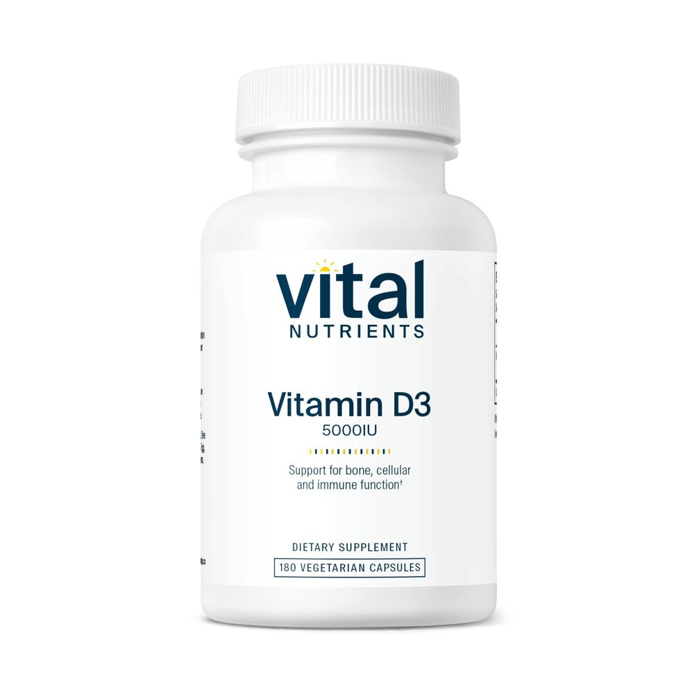 Vital Nutrients Vitamin D 5000 IU - Vitamin D3 Supplement - Healthy Bones, Teeth, Muscles*- Cellular & Immune Function - Calcium Absorption - Gluten, Dairy and Soy Free - 180 Capsules