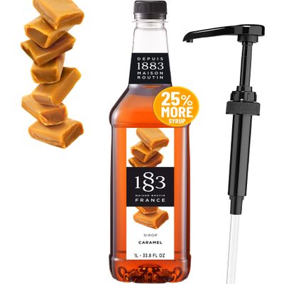 1883 Caramel Syrup with Pump  Premium Flavoring Syrup for Coffee, Lattes, Iced Coffee, Cocktails & Drinks  1L (33.8 fl oz) Bottle