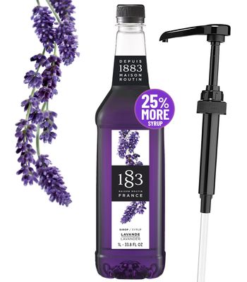 1883 Lavender Syrup for Drinks, Pump Included, Made in France, 1 Liter Plastic Bottle