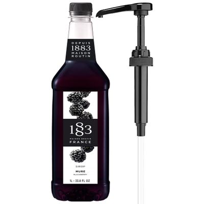 1883 Blackberry Syrup for Drinks with Pump  Premium French Flavoring Syrup for Cocktails, Mocktails, Lemonade & Iced Beverages  1L Plastic Bottle, Made in France