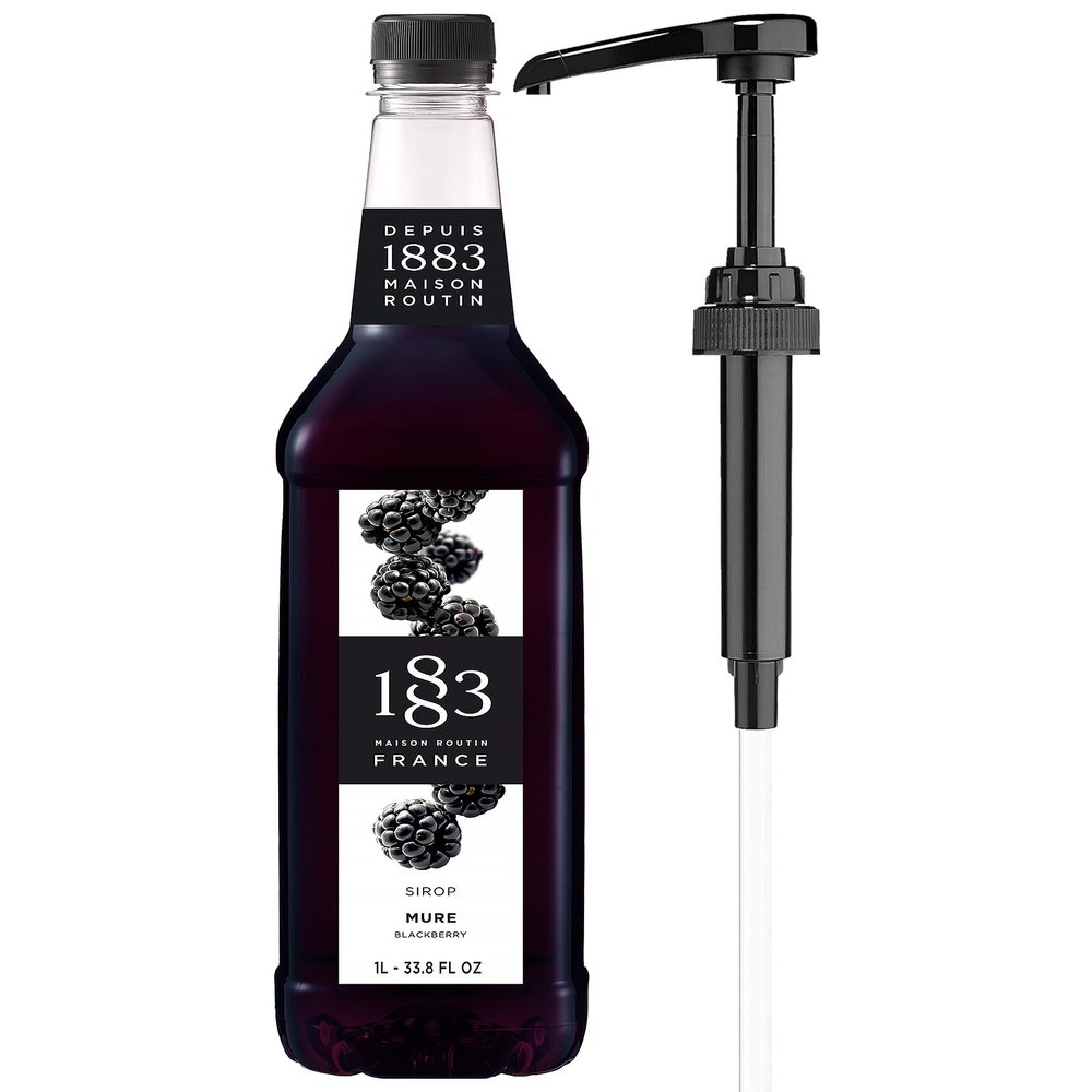 1883 Blackberry Syrup for Drinks with Pump  Premium French Flavoring Syrup for Cocktails, Mocktails, Lemonade & Iced Beverages  1L Plastic Bottle, Made in France