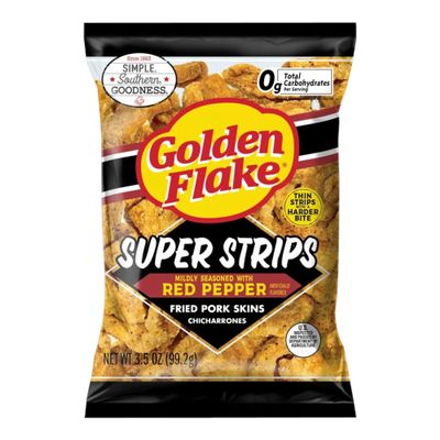 Golden Flake, Red Pepper Super Strips Fried Pork Skins Chicharrones, 3.5 Ounce