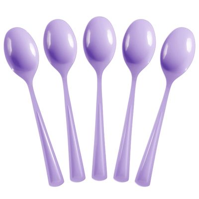 Party Solids Lavender Plastic Spoons 100 Pcs Lavender Spoons Disposable Utensils Heavy Duty Plastic Cutlery Set Disposable Cutlery Sets Flatware Sets Silverware Set Party Supplies & Party Tableware