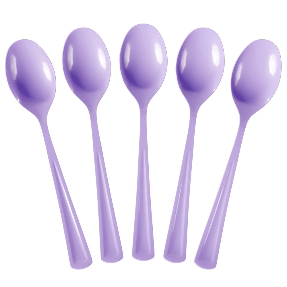 Party Solids Lavender Plastic Spoons 100 Pcs Lavender Spoons Disposable Utensils Heavy Duty Plastic Cutlery Set Disposable Cutlery Sets Flatware Sets Silverware Set Party Supplies & Party Tableware