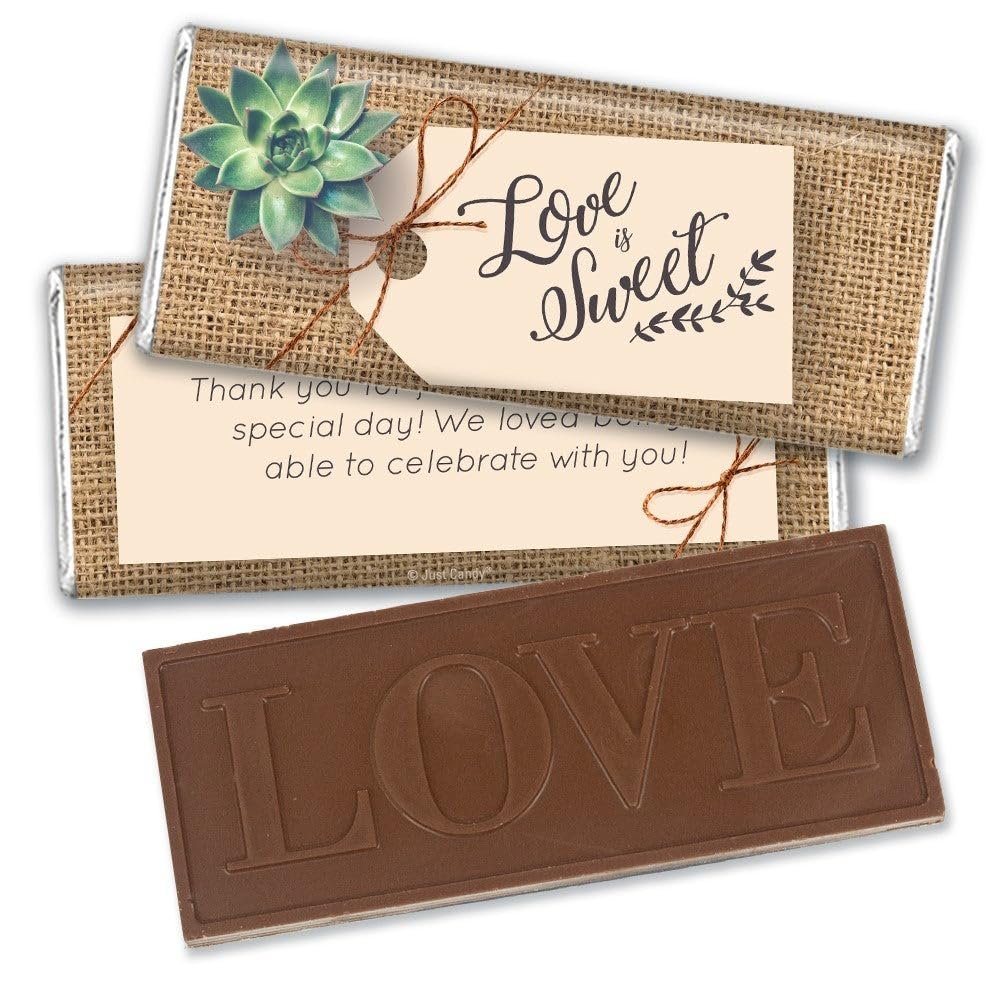 36 Pcs Wedding Candy Party Favors in Bulk Wrapped Belgian Chocolate Bars - Rustic