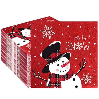 100 PCS Christmas Snowman Paper Napkins Let It Snow Disposable Napkins Winter Party Luncheon Napkin Decorative Xmas Dinner Napkin for Christmas Winter New Year Party Supplies Table Decor
