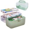 Plastic Medical Box First Aid Storage Containers 3-Tier Fold Tray with Removable Pill Case Family Empty Medication Organizer with Handled for Home, Medical Facility, School and Travel-Cyan-2 view 1