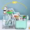 Plastic Medical Box First Aid Storage Containers 3-Tier Fold Tray with Removable Pill Case Family Empty Medication Organizer with Handled for Home, Medical Facility, School and Travel-Cyan-2 view 4