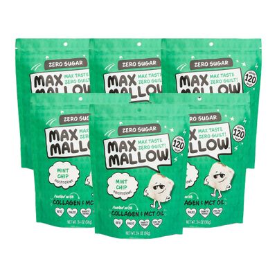 Max Mallow Sugar Free Marshmallows - Keto Friendly, Perfect for S'mores, Hot Chocolate, and Baking with Zero Sugar Snacks, Smores Mct Oil Zero Sugar Marshmellow Marshmallow Mint Chip, 6 Pack